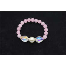 Cuarzo rosa 8mm granos redondos Stretch pulsera de piedras preciosas con cristal colgante de cristal